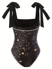 Glitter Star Print One Piece Bathing Suit & Sarong Cover Up Set