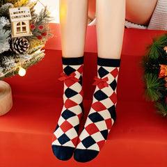 4 Pairs Cartoon Christmas Print Crew Socks Women's Stockings