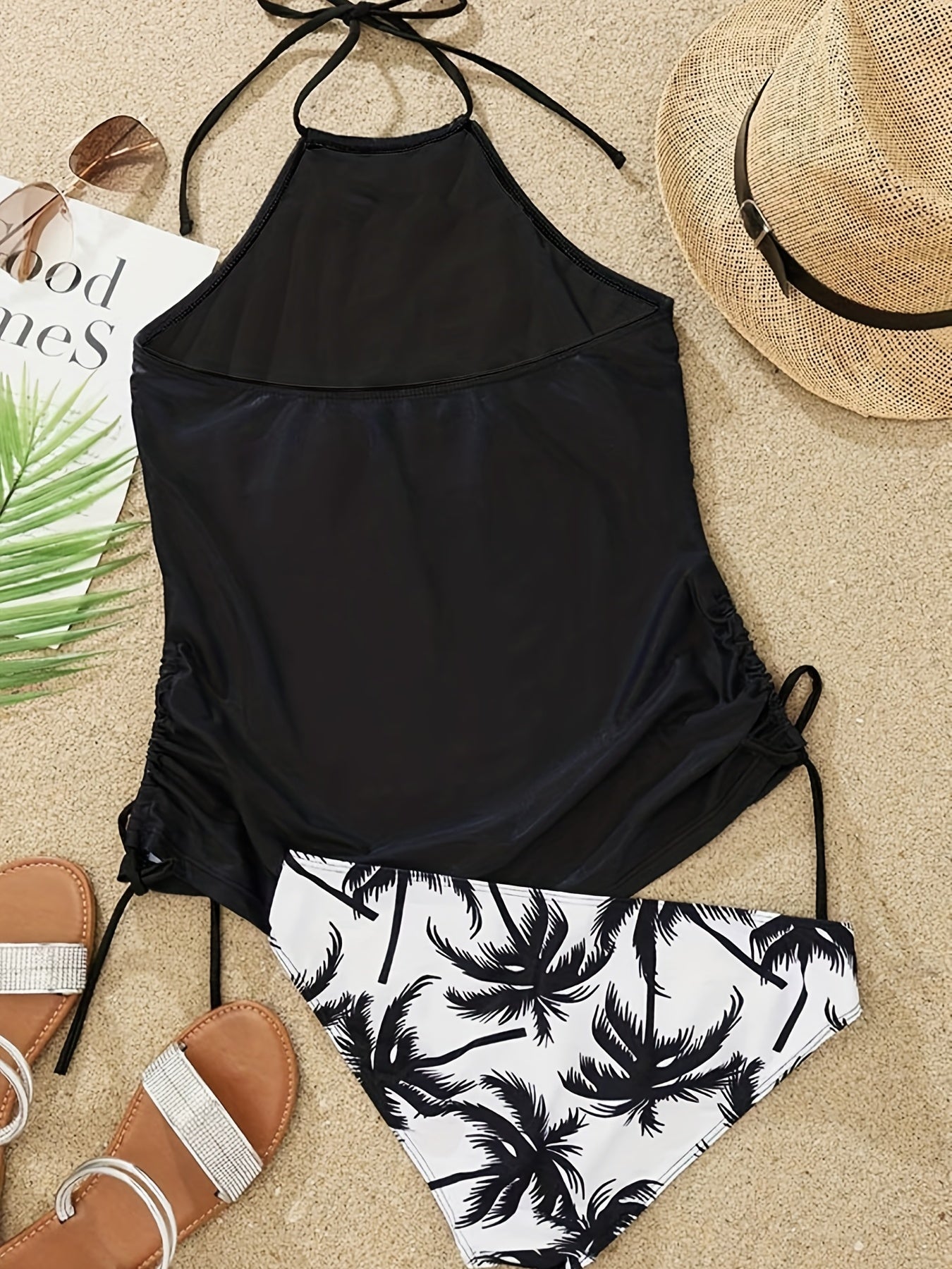 Coconut Tree Sunglasses Drawstring Halter 2 Piece Swimsuit