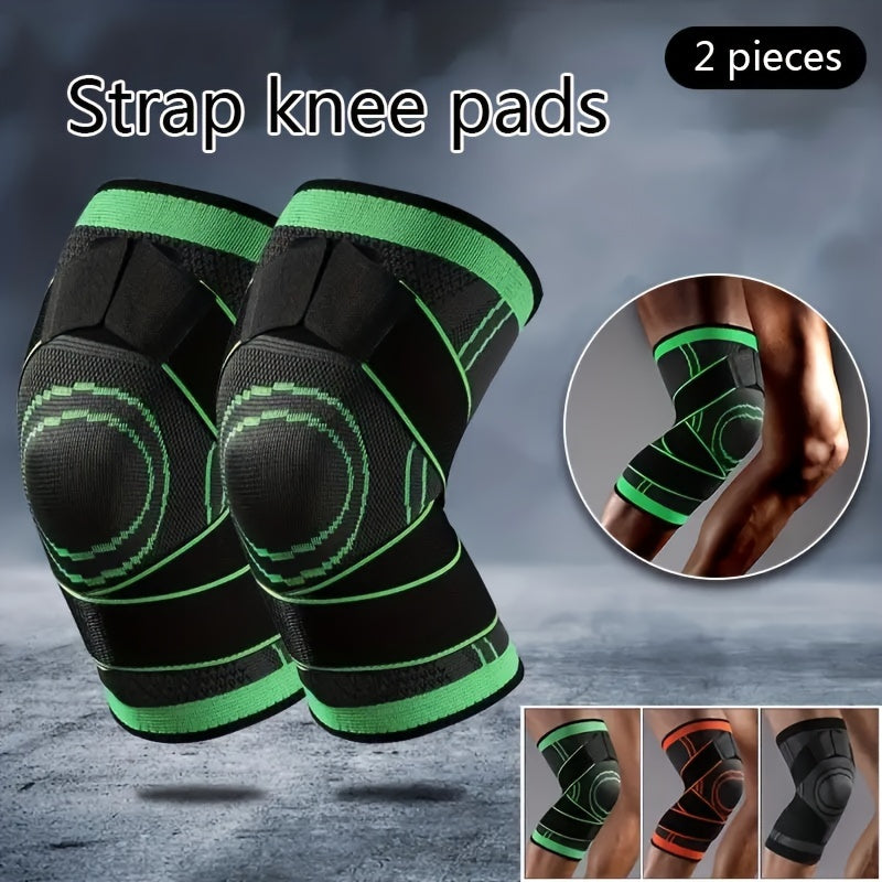 2pcs Knitted Sports Fitness Knee Pads Elastic Breathable 3D Weaving Dual Straps