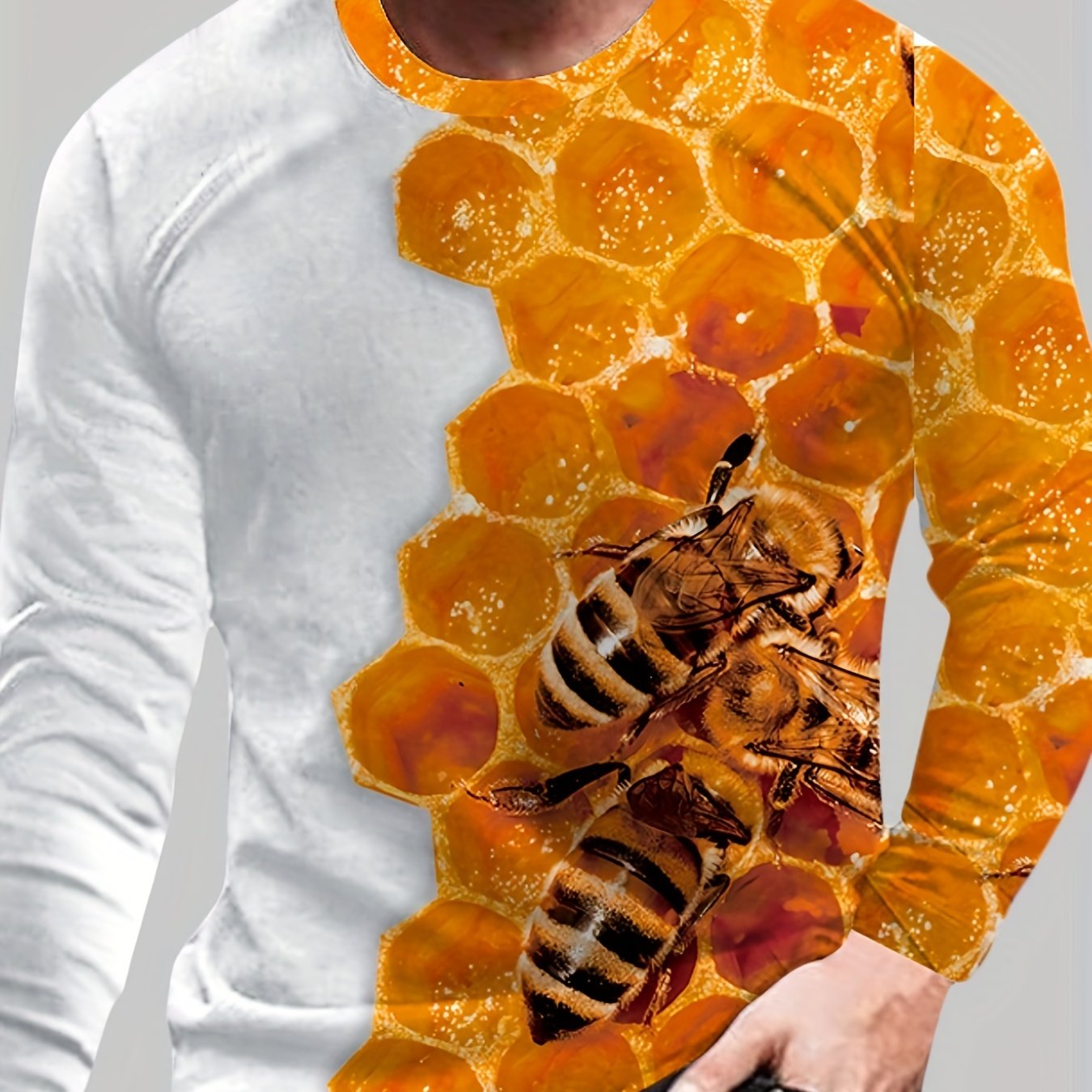 3D Bee Pattern Men's Graphic Long Sleeve Tee