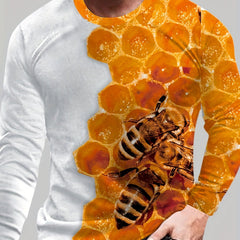 3D Bee Pattern Men's Graphic Long Sleeve Tee