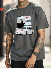 Cotton Car Painting Print Men's Graphic Crew Neck T shirt
