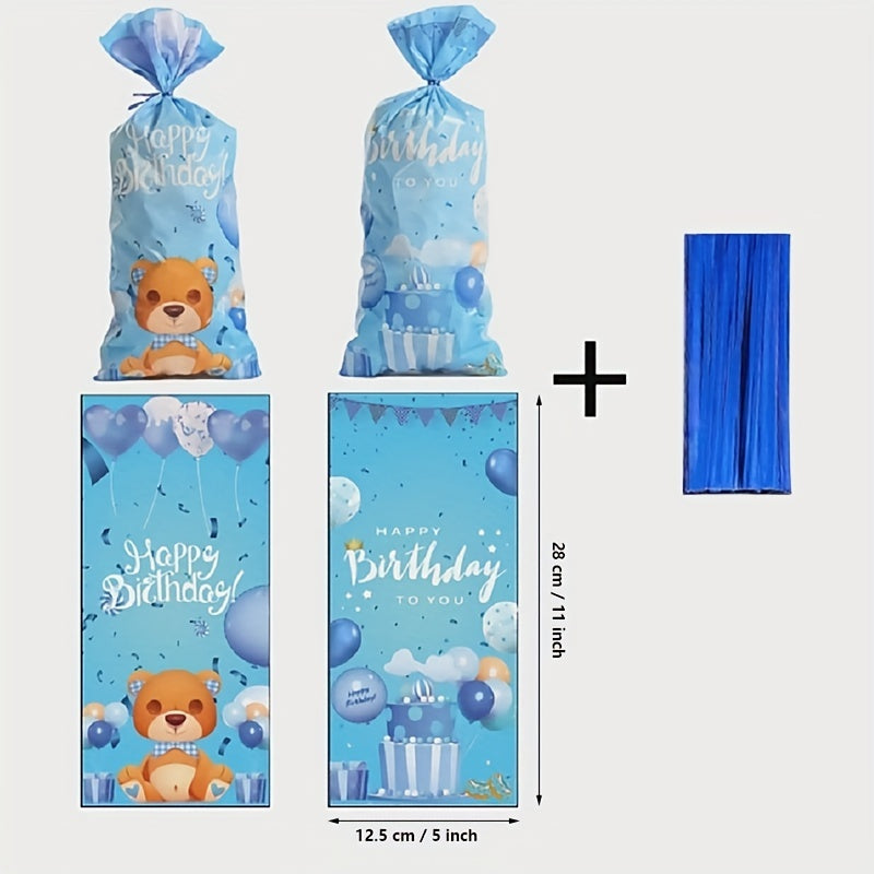 100 Cartoon Cellophane Bags 2 Patterns Birthday Party Candy Bags with 100 Ties