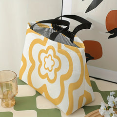 Yellow Flower Pattern Lunch Bag Waterproof Thermal Insulated for Camping Picnic