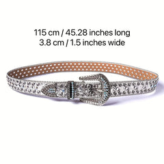 Rhinestone Glitter Punk Belt Unisex Real Leather Belt