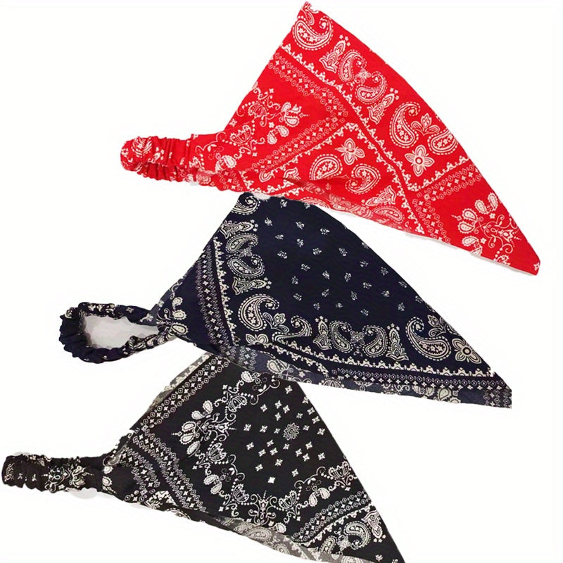 3pcs Paisley Print Bandanas Elastic Triangle Scarf Headband Boho Kerchief