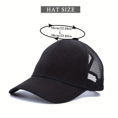 Mesh Breathable Trucker Hat Solid Ponytail Baseball Cap