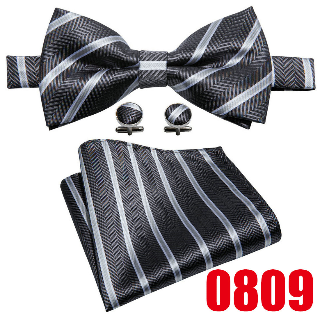 Barry Wang Men's Plaid Stripe Bow Tie Adjustable Pre-Tie Satin Formal Casual