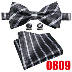 Barry Wang Men's Plaid Stripe Bow Tie Adjustable Pre-Tie Satin Formal Casual