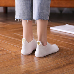 10 Pairs Women's Invisible Boat Socks with Heel Ears Love Embroidery