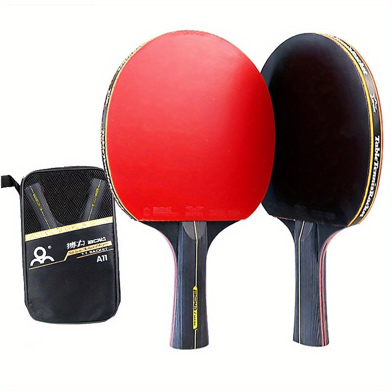 2pcs Prof. Table Tennis Rackets 6 Star Double Sided Rubber Paddle With Bag