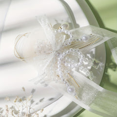 Mesh Bowknot Wristband Faux Pearl Crystal Bridal Wedding Jewelry