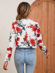 Floral Print Open Front Crop Jacket for Women