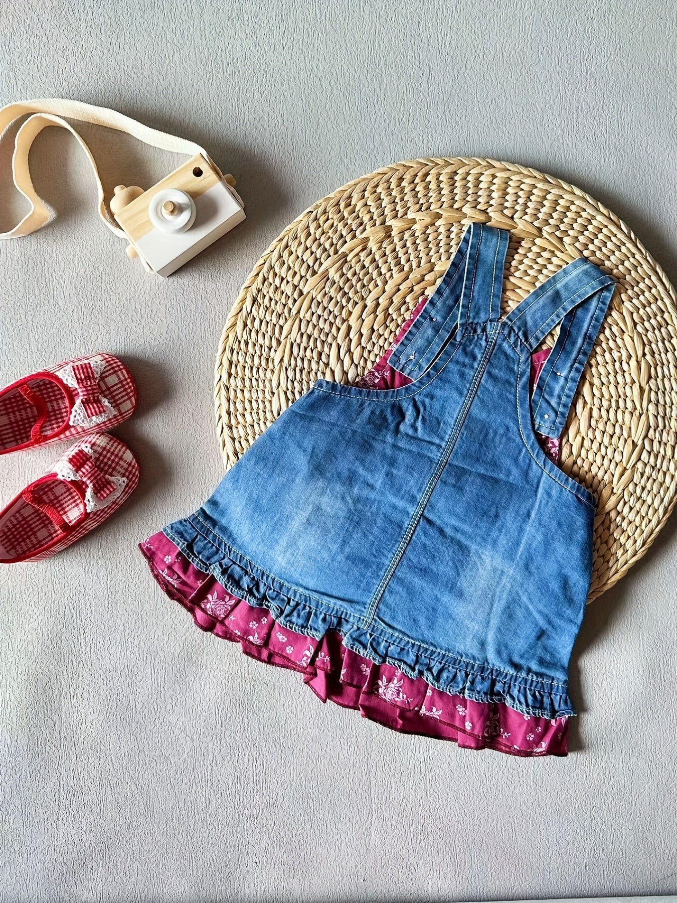 Baby Girl's Ruffle Trim Denim Dress Overall