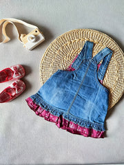 Baby Girl's Ruffle Trim Denim Dress Overall