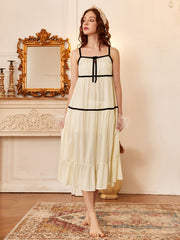 Colorblock Slip Nightdress Sweet & Square Neck Ruffle Princess Dress
