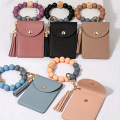 Silicone Bead Bracelet Card Holder Keychain Wallet Coin Purse