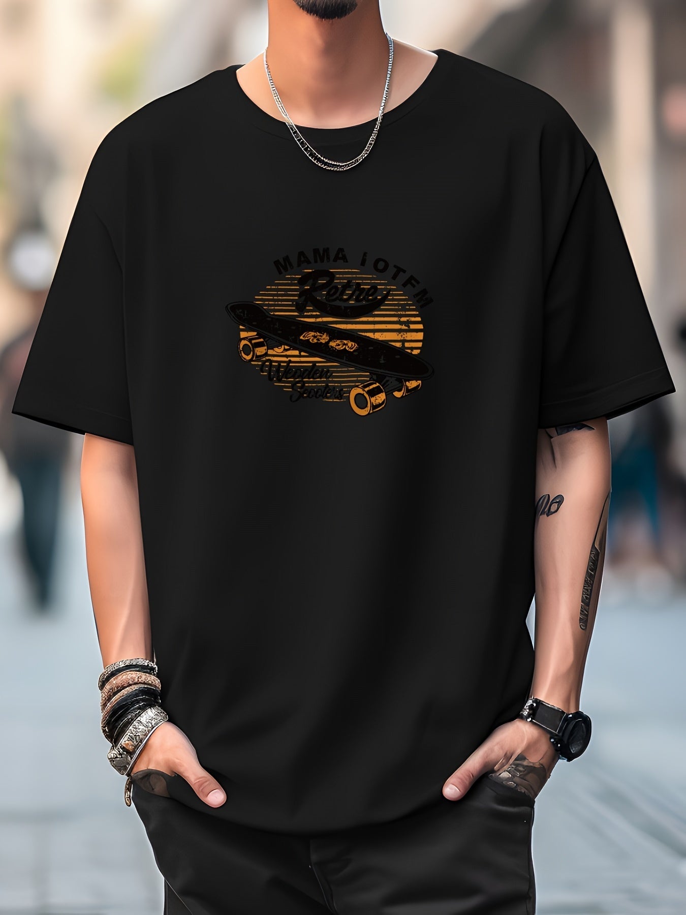 Skateboard Print Men's Graphic Crew Neck T shirt Casual Comfy Tees