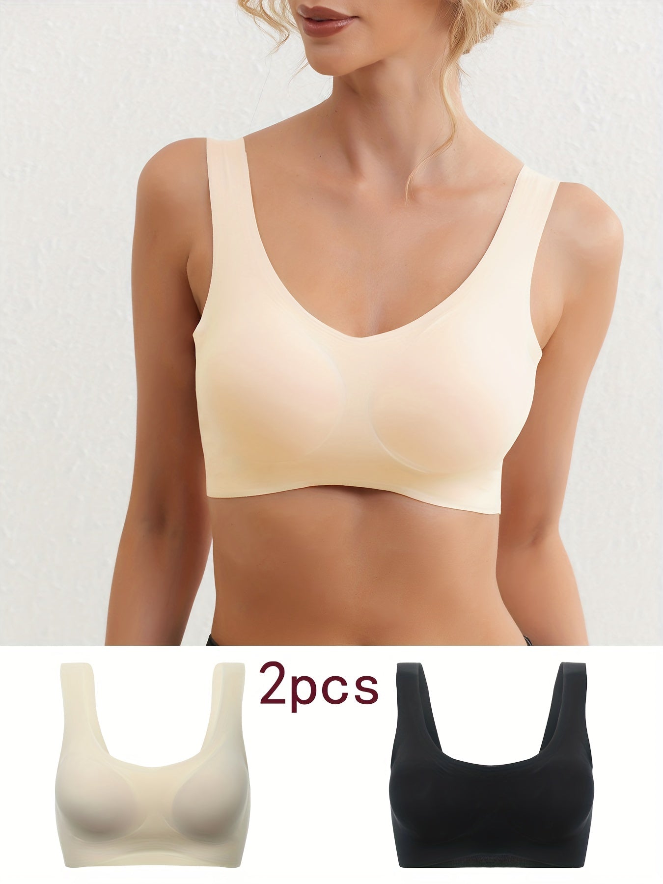 2pcs Seamless Wireless Bras Comfy & Soft Intimates Bra Women's Lingerie