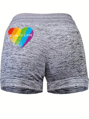 Rainbow Mouth Pattern Drawstring Shorts Casual Dual Pockets Shorts