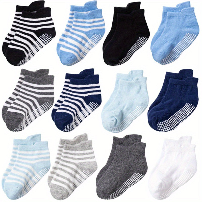 12pairs Kids Anti-slip Breathable Short Socks for Boys