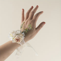 Polyester Beige Strap Wrist Flower For Women Bride Girls