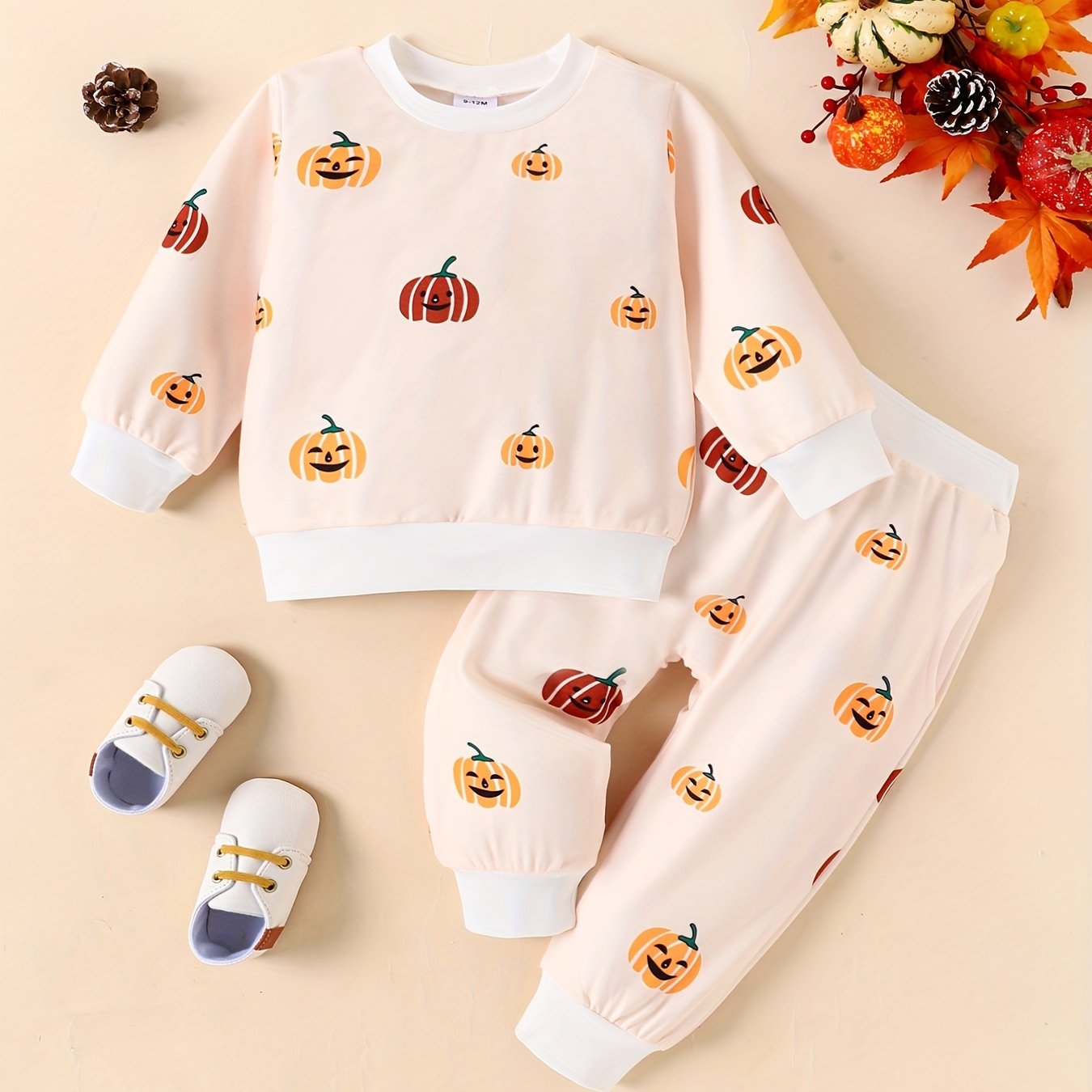 Halloween Pumpkin Head Sweatshirt Pants Set for Kids