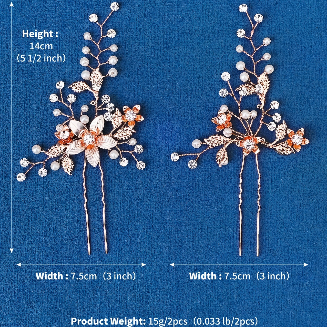 Bridal Pearl Hair Pins Silver Rhinestone Flower Headpieces 2pcs Set
