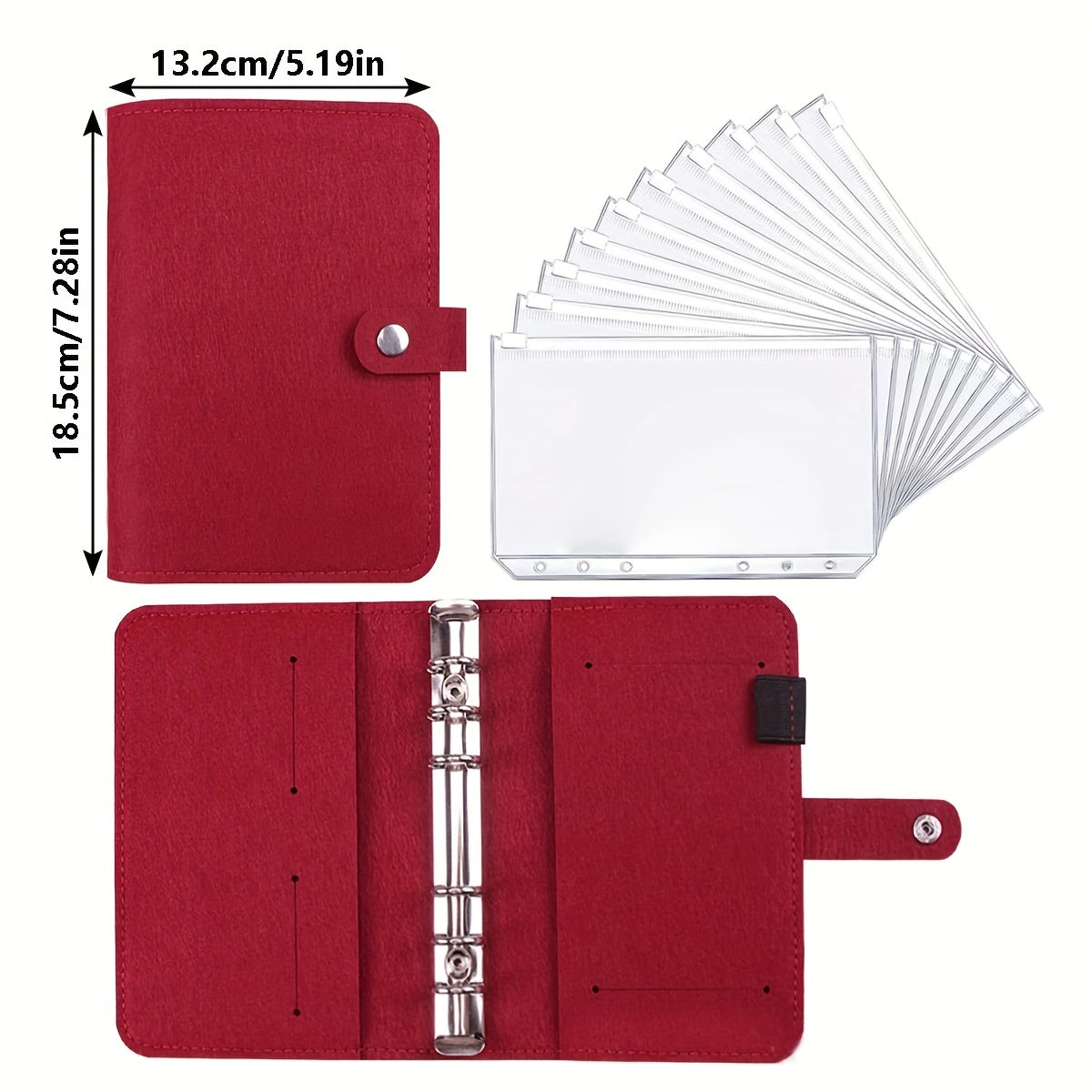 A6 Wine Red Felt Cloth Loose leaf Cover with Zipper Bags