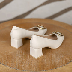 Women's Square Metal Decor Chunky Low Heels Slip On Pumps