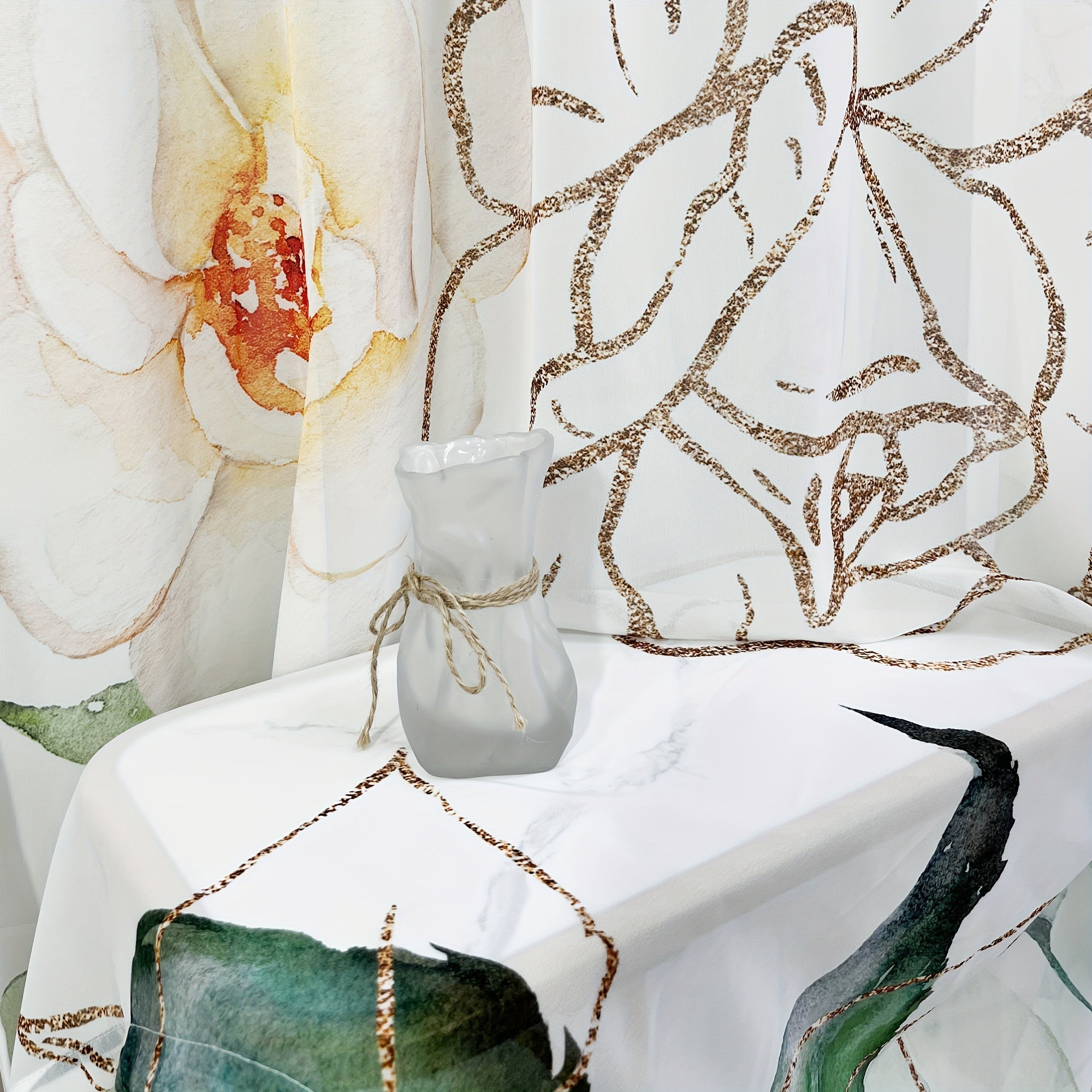 Rose Pattern Sheer Curtain Rod Pocket for Home Decor