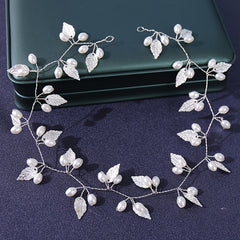Faux Pearl Hairband Golden Leaf Headband Wedding Hair Jewelry