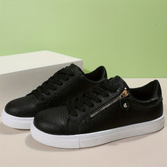 Snake Texture Faux Leather Skate Shoes Heighten Solid Non slip Low Cut Flat Snea