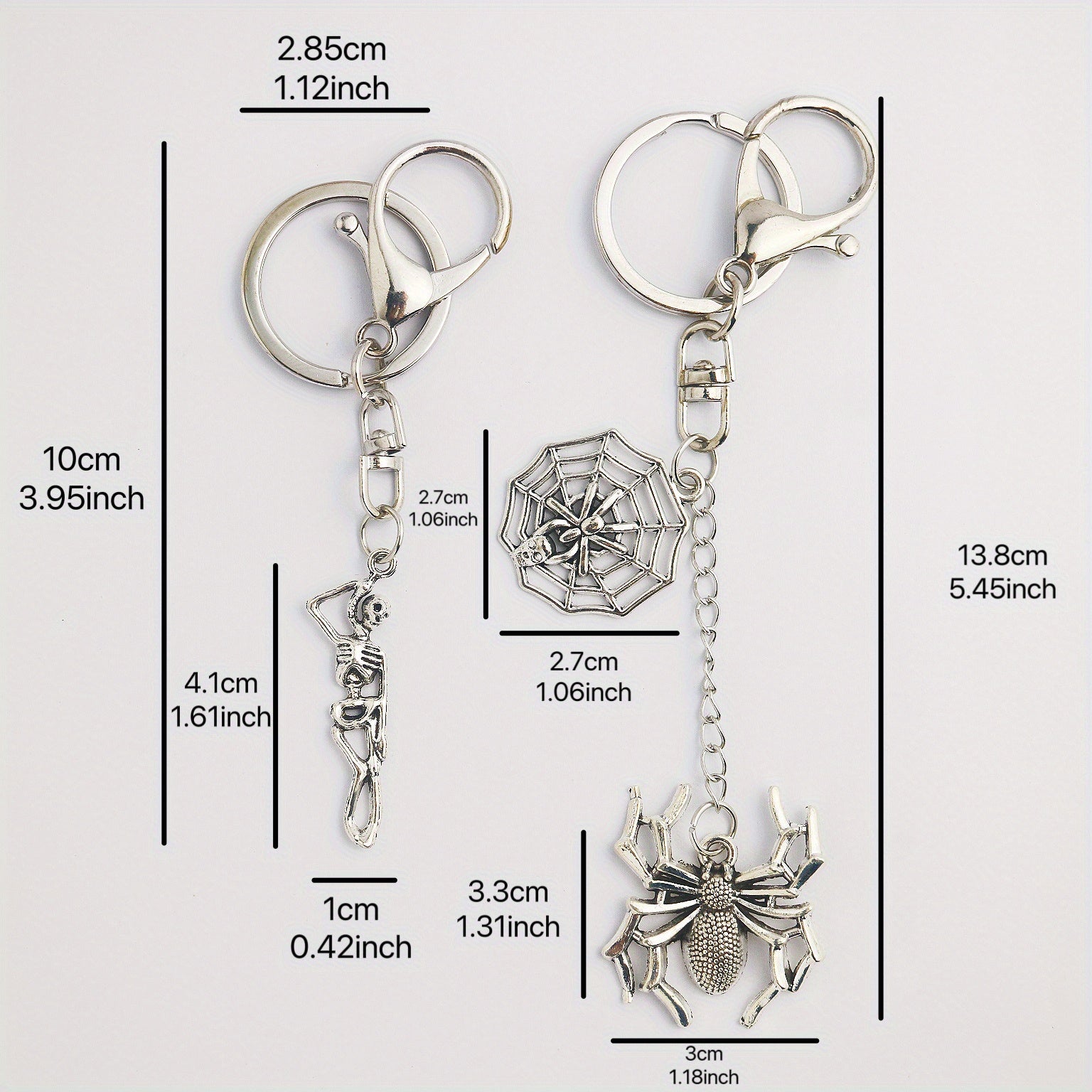 Gothic Punk Style Skull Spider Web Keychain Metal Keyring Halloween Gift