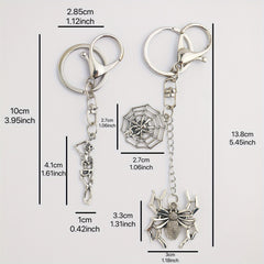 Gothic Punk Style Skull Spider Web Keychain Metal Keyring Halloween Gift