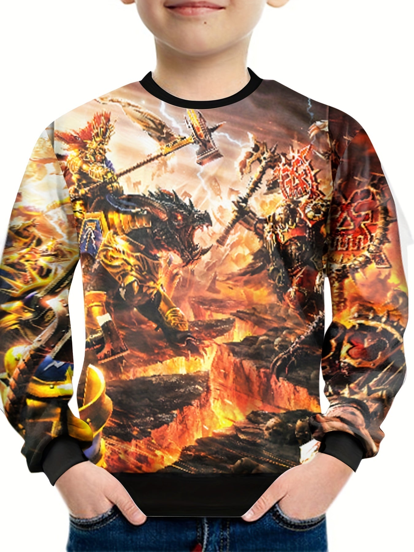 Teens 3D Fighting Scene Battle Print Sweatshirt Kids Casual Pullover