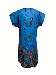 Graphic Print Dress V neck Short Sleeve Dress Casual Every Dress