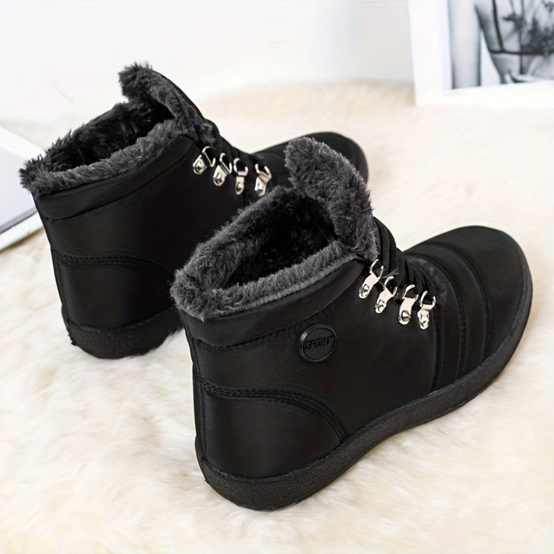 Women's Snow Boots Fleece Lining Lace Up Waterproof Ankle Boots