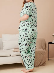 Cow Print Pajama Set Short Sleeve Tee & Pants