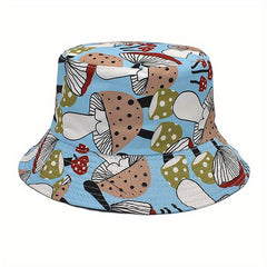 Cartoon Mushroom Bucket Hat Print Reversible Basin Hat