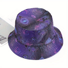 Purple Flower Print Bucket Hat Lightweight Sun Shade Fisherman Cap Women