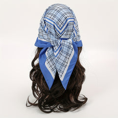 Plaid Print Bandana Satin Square Scarf Neckerchief Windproof Head Wrap