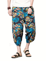 Men's Stylish Pattern Print Loose Cropped Beach Pants