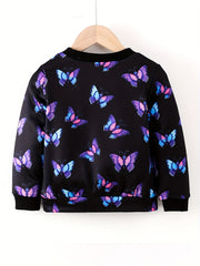 Girls Butterfly Print Sweatshirt Long Sleeve Top