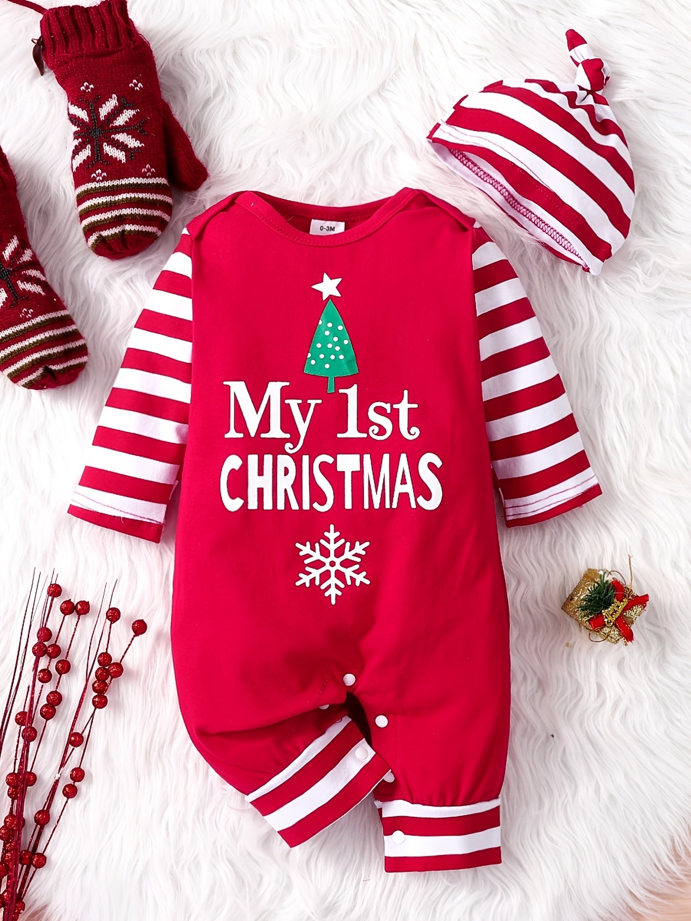 Infant Toddler Spring Autumn Christmas Romper & Hat Set