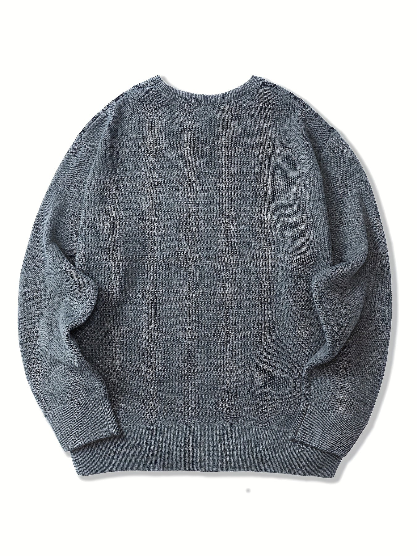 Diamond Pattern Knitted Sweater Men's Casual Warm Pullover Fall Winter