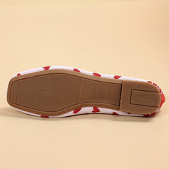 Women's Heart Pattern Flats Square Toe Knitted Slip On Shoes