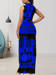 Graphic Print Sleeveless Jumpsuit V Neck Wide Leg Jumpsuit