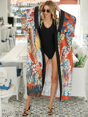 Boho Kimono Women's Plus Animal Print Long Sleeve Loose Beach Kimono